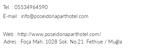Poseidon Apart Hotel telefon numaralar, faks, e-mail, posta adresi ve iletiim bilgileri
